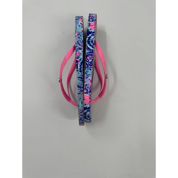 Lilly Pulitzer Oyster Bay You've Been Spotted Flip Flops With Pink Straps & Blue - Picture 4 of 9